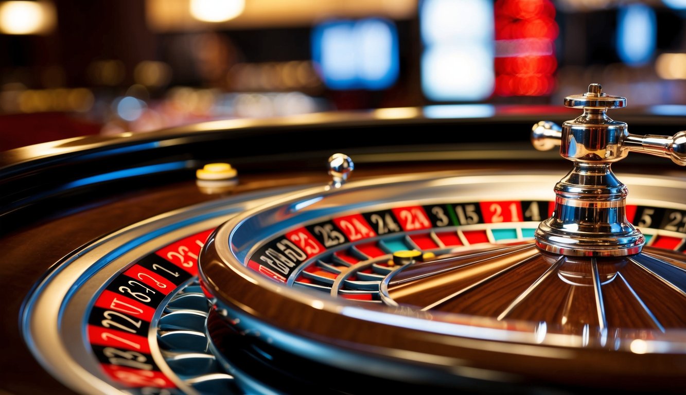 Roda roulette berputar di situs kasino online yang ramping dengan opsi taruhan langsung