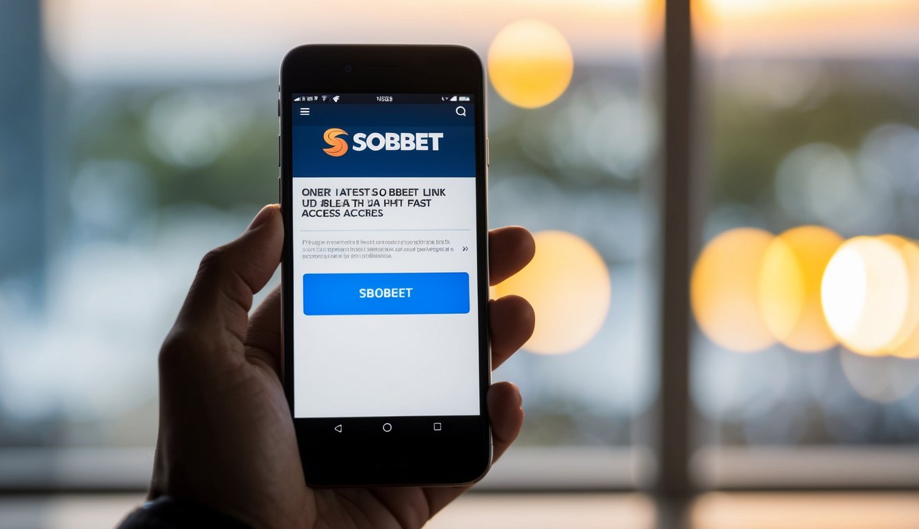 Sebuah smartphone modern dengan antarmuka yang jelas dan sederhana, menampilkan tautan Sbobet terbaru untuk akses yang mudah dan cepat.