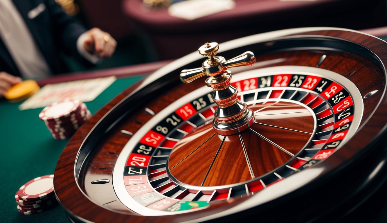 Roda roulette berputar dengan chip yang diletakkan di meja