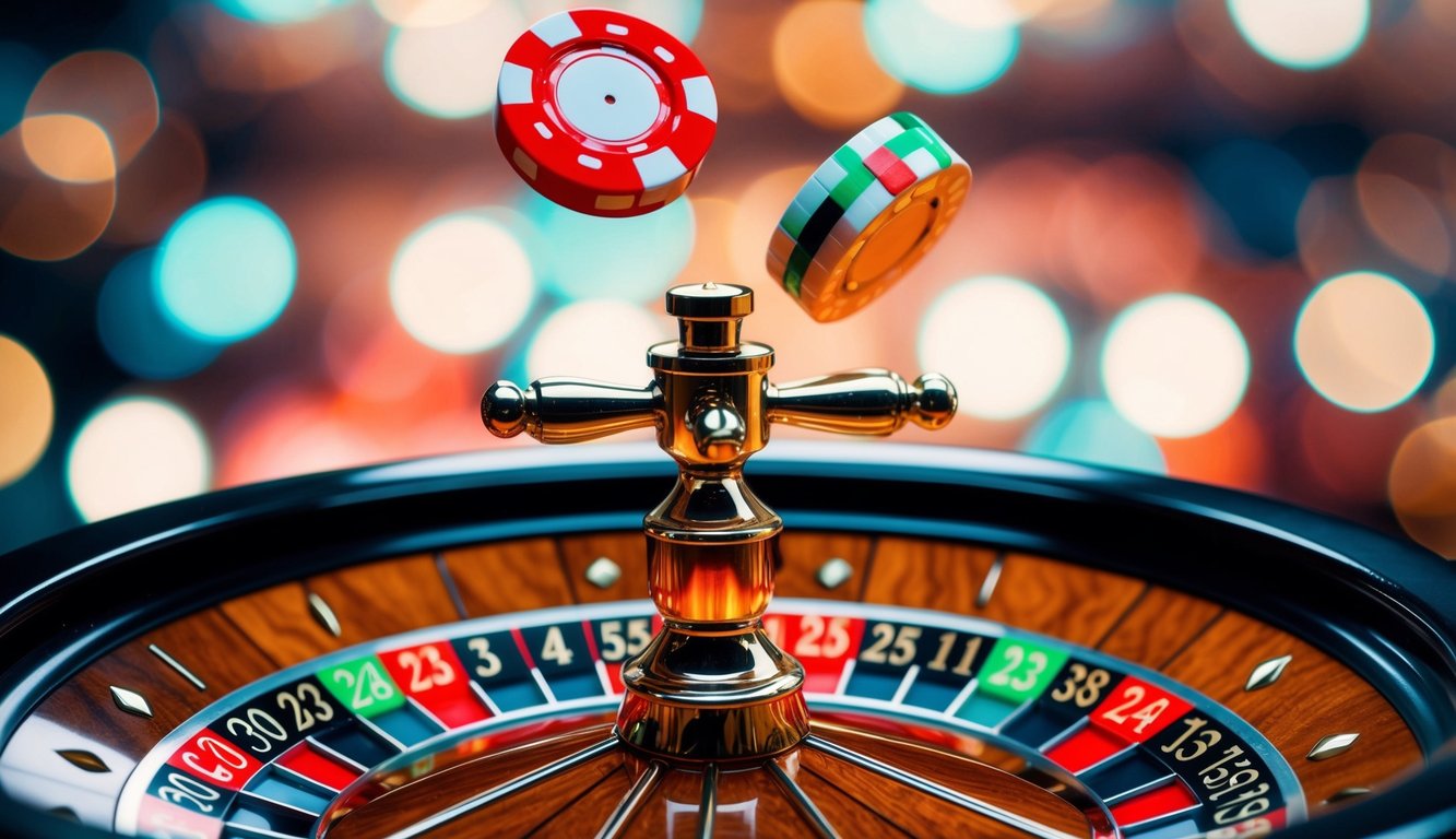 Roda roulette yang berputar dengan tips kemenangan mengapung di atas