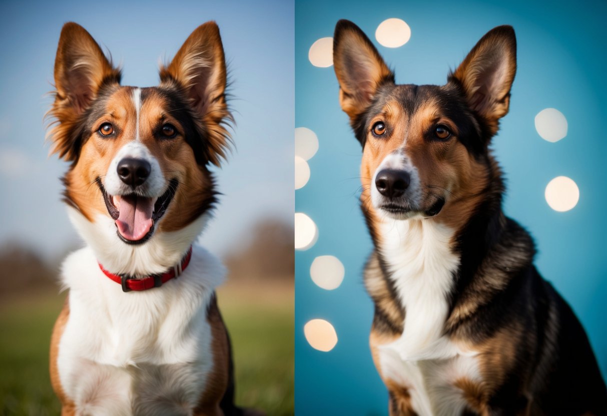 A dog with perked ears and a wagging tail looks alert and happy, while a dog with ears back and a lowered tail appears anxious or submissive