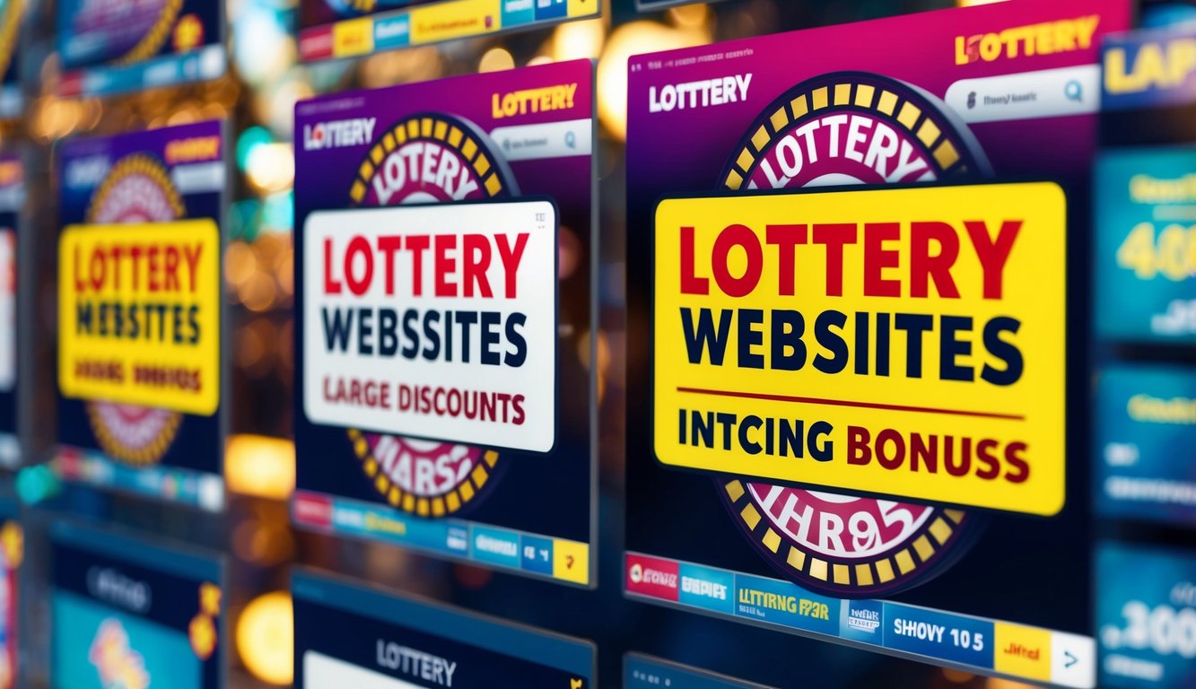 Sebuah tampilan yang hidup dari situs web lotere dengan diskon besar dan bonus yang menggoda