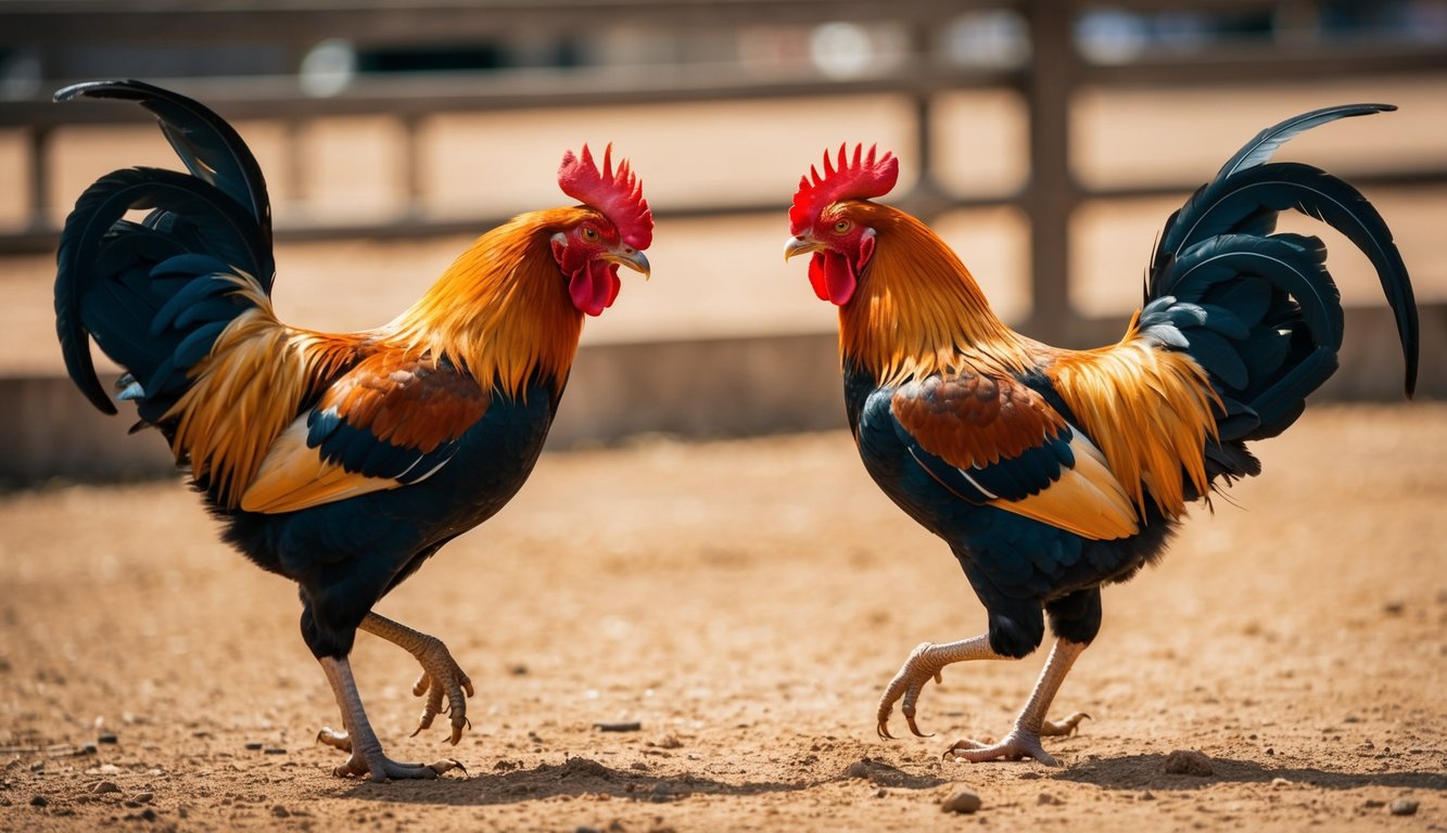 Dua ayam jantan terlibat dalam pertarungan ayam secara langsung di situs pertarungan ayam yang terpercaya