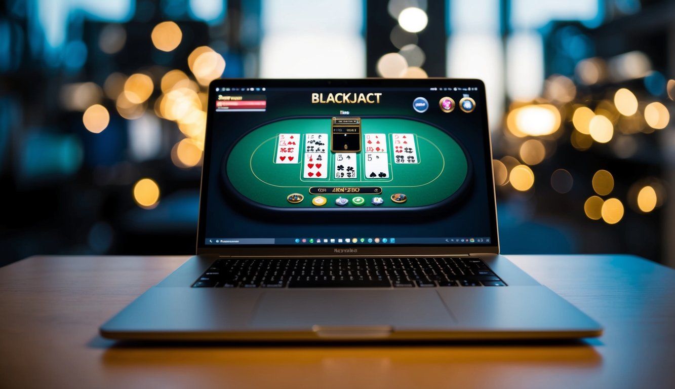 Sebuah laptop modern yang ramping menampilkan permainan blackjack dengan antarmuka yang ramah pengguna dan kecepatan pemuatan yang cepat