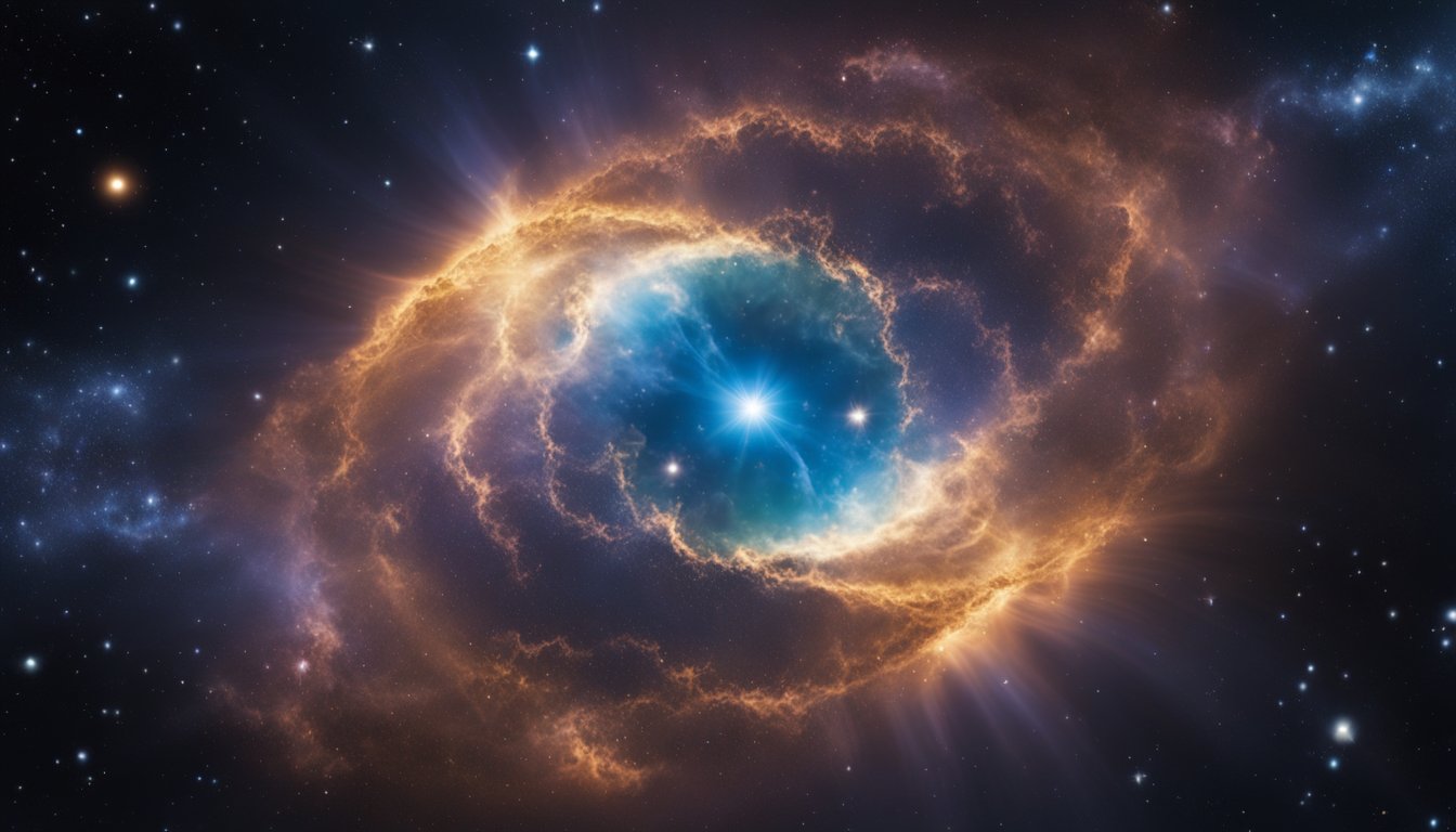 A swirling nebula of gas and dust collapses under its own gravity, giving birth to a new star amidst a cosmic dance of creation