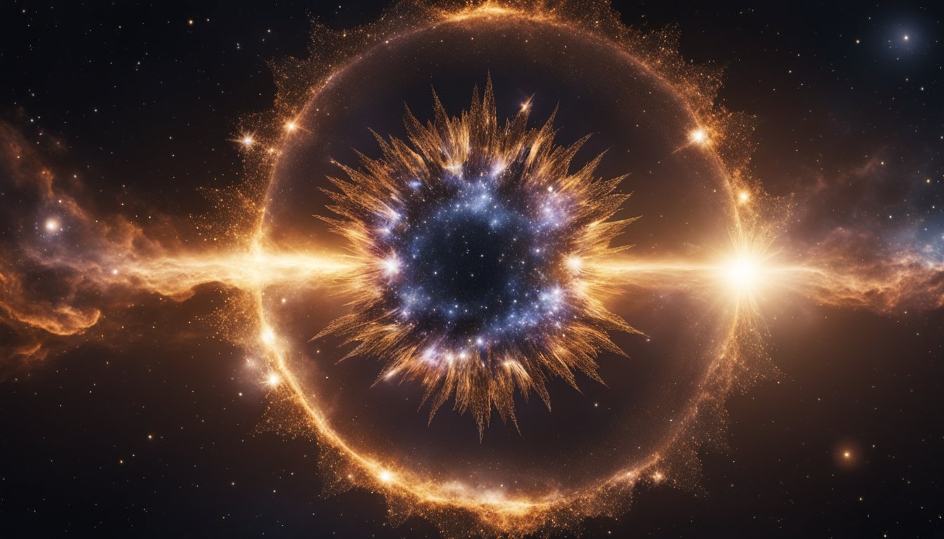 A massive star explodes in a brilliant supernova, scattering its remnants into the cosmos, marking the end of its life cycle