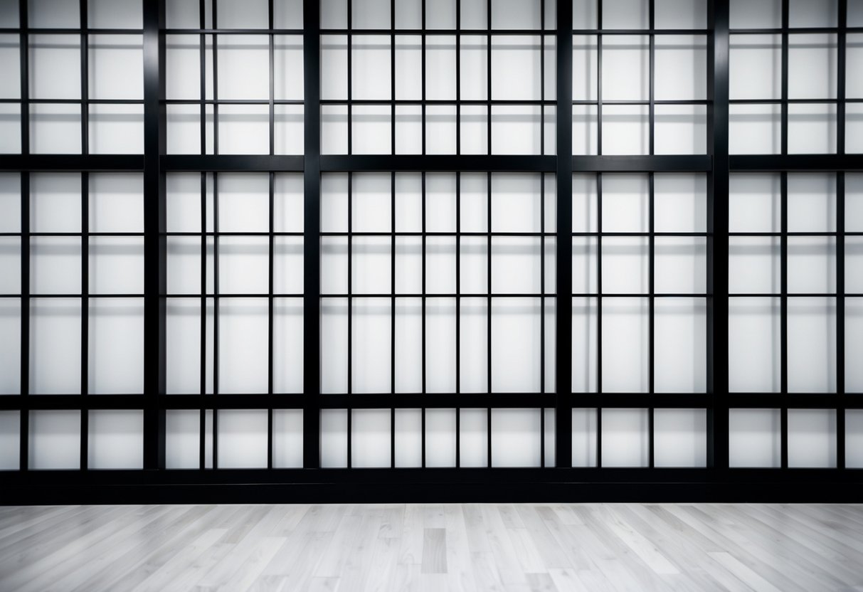 A large black-and-white grid pattern covers the entire wall, creating a modern and minimalist decor idea