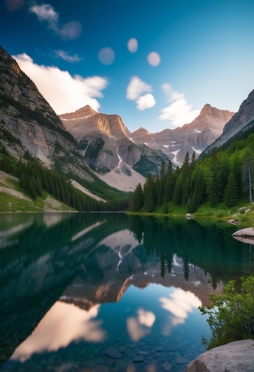 A serene lake nestled among towering mountains and lush greenery in Rocky Mountain National Park