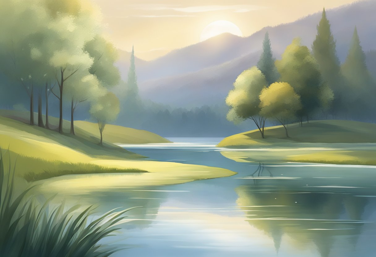 A serene, tranquil setting with soft, diffused light and gentle, flowing lines to evoke a sense of calm and relaxation