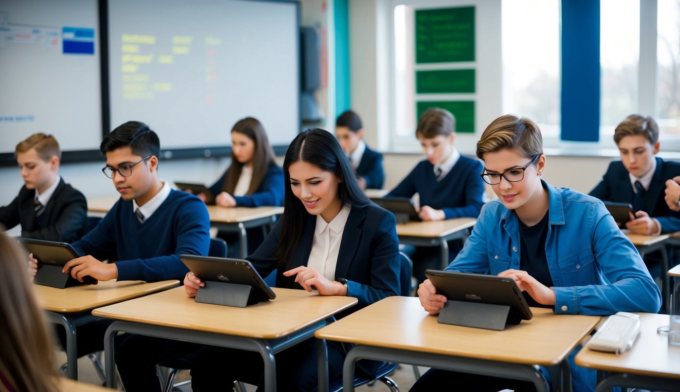 v2 q9c40 8obqq A classroom with students using electronic devices to check in and out of eHallpass for attendance tracking