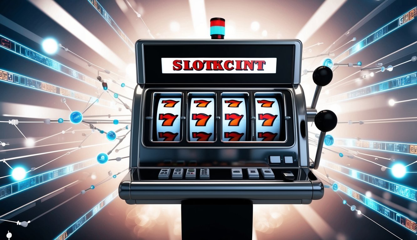 Sebuah mesin slot modern dikelilingi oleh tautan digital dan koneksi yang bergerak cepat