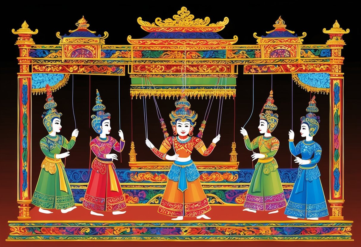 Sebuah pertunjukan wayang kulit yang berwarna-warni dengan watak Jawi tradisional dan permainan bayang yang rumit