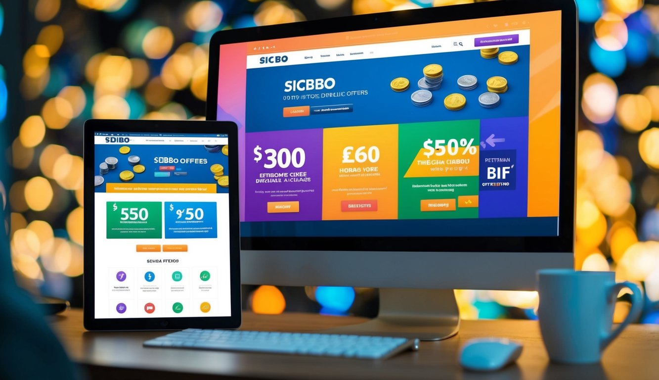 Sebuah situs web sicbo online yang berwarna-warni dengan penawaran bonus menarik yang ditampilkan di layar komputer