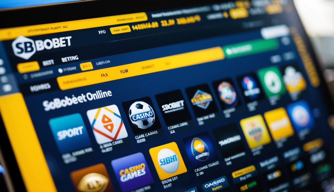 Berbagai pilihan taruhan di situs online Sbobet, termasuk olahraga, permainan kasino, dan bentuk perjudian lainnya.