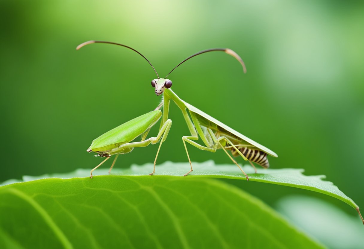 A Boxer Mantis (Acromantis japonica) perched on a leaf, blending in with its surroundings