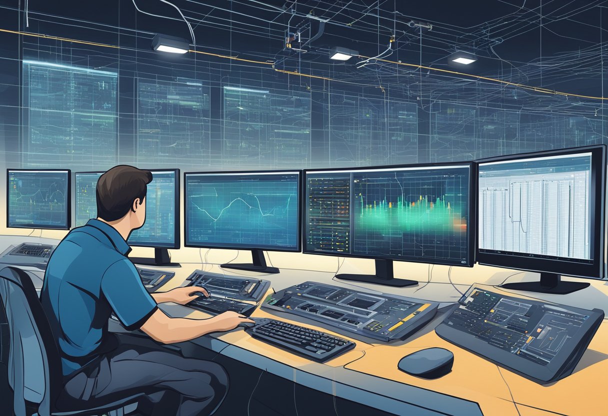 A technician analyzing network configurations and monitoring network management systems