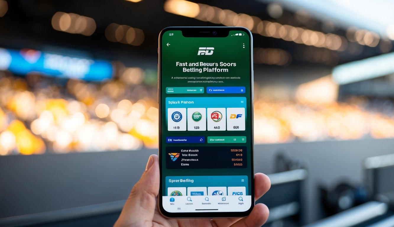 Sebuah smartphone modern dan ramping dengan platform taruhan olahraga online yang cepat dan aman ditampilkan di layar