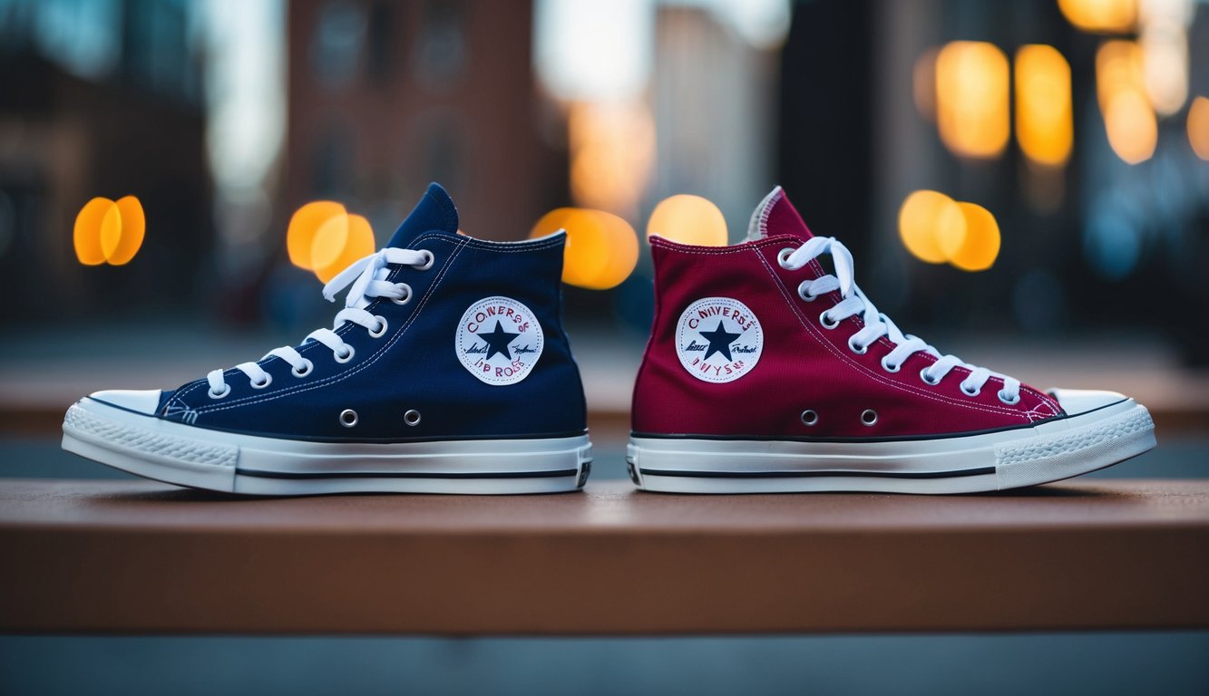 Sepasang sepatu Converse untuk pria dan wanita, berdampingan