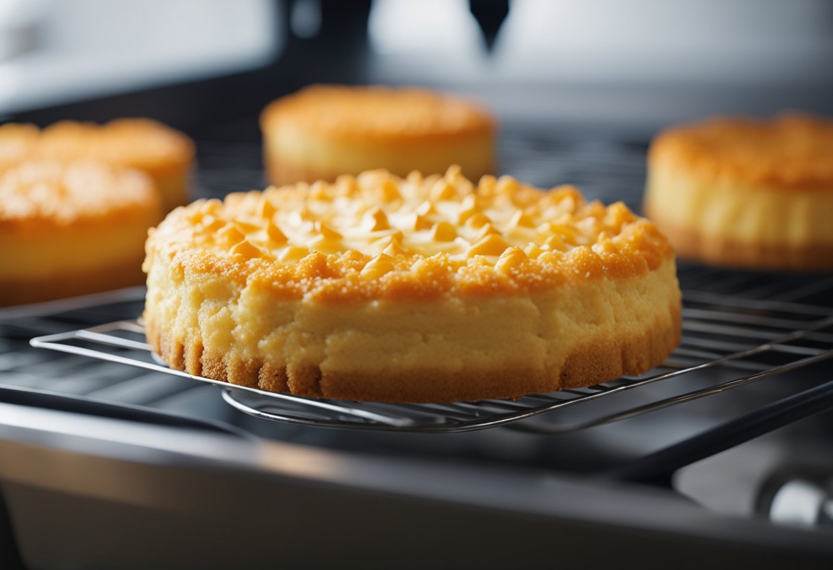 Um bolo laranja fofinho assando no forno, com o aroma de gengibre preenchendo o ar