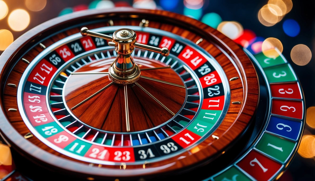 Roda roulette berputar dengan slot bernomor berwarna-warni