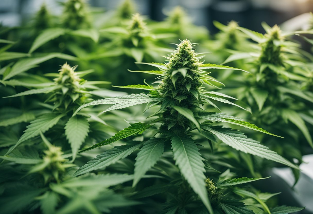 Lush cannabis plants being carefully pruned and trained to maximize yields during the vegetative and flowering stages