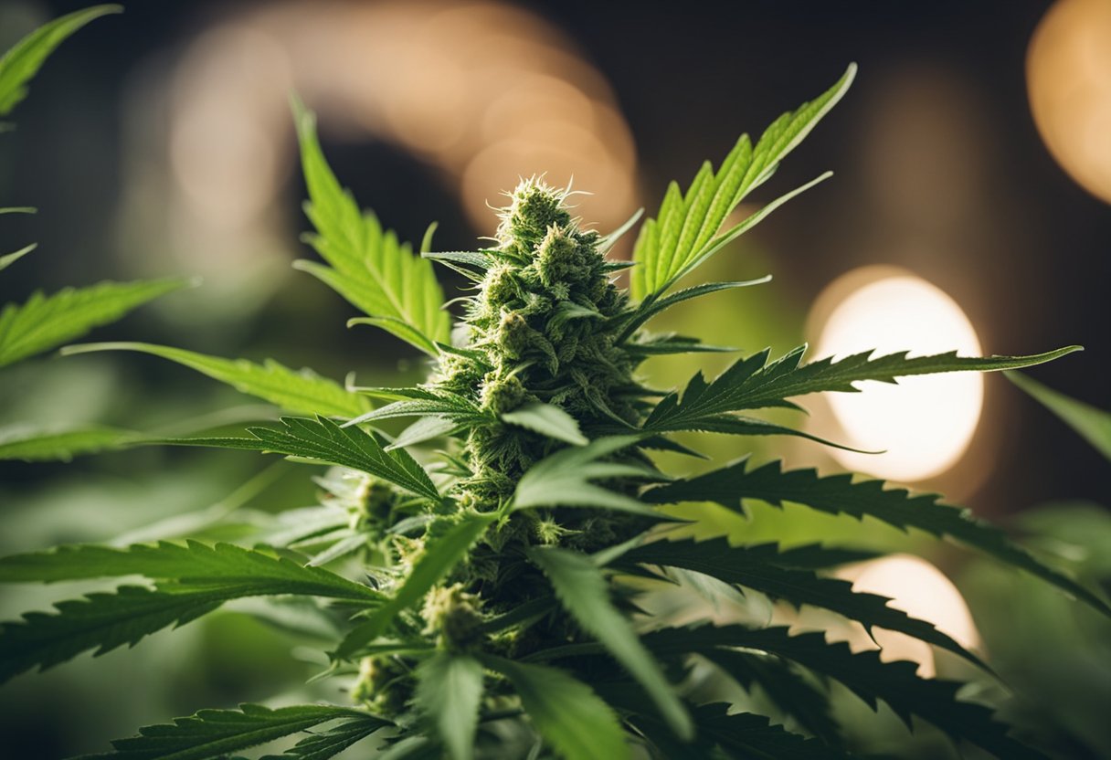 A cannabis plant being carefully pruned and trained to optimize its canopy for larger yields