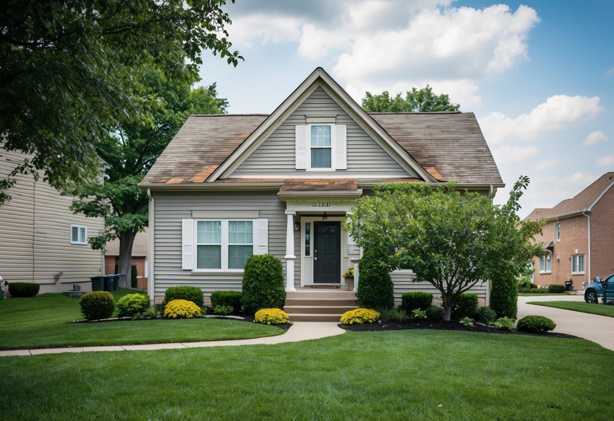 A sturdy house in a suburban Ohio neighborhood, with a well-maintained roof showing signs of aging and weathering
