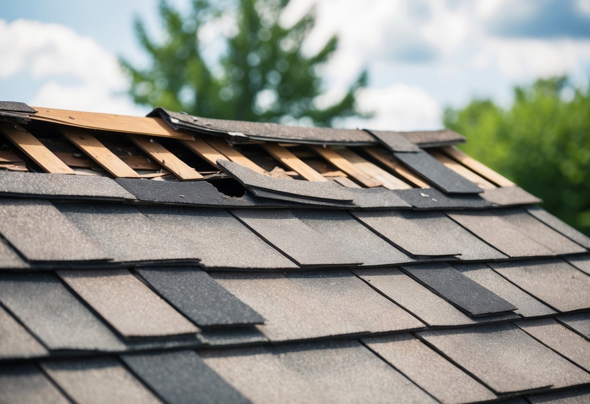 A worn-out roof in Ohio, showing signs of aging and damage, with missing shingles and visible wear and tear