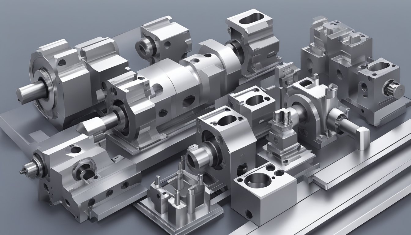 A precision CNC machine mills an aluminum block with a specialized end mill, producing fine shavings and a smooth finish