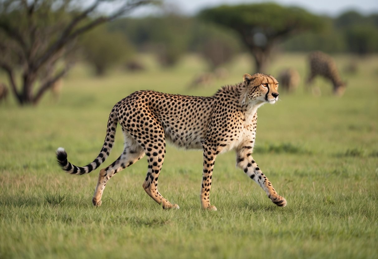 A cheetah roams freely in a lush, open savanna, surrounded by native wildlife and conservation efforts