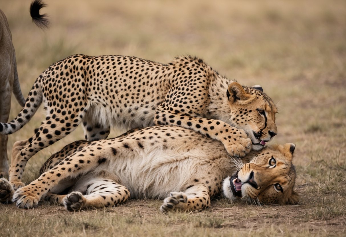 The mother cheetah bravely fought off the attacking lions, but succumbed to her injuries, collapsing in the savannah