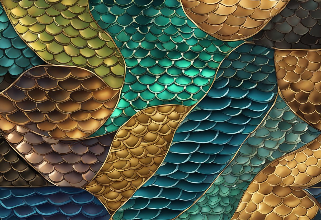 A close-up study of dragon scales in various lighting, with intricate details and textures