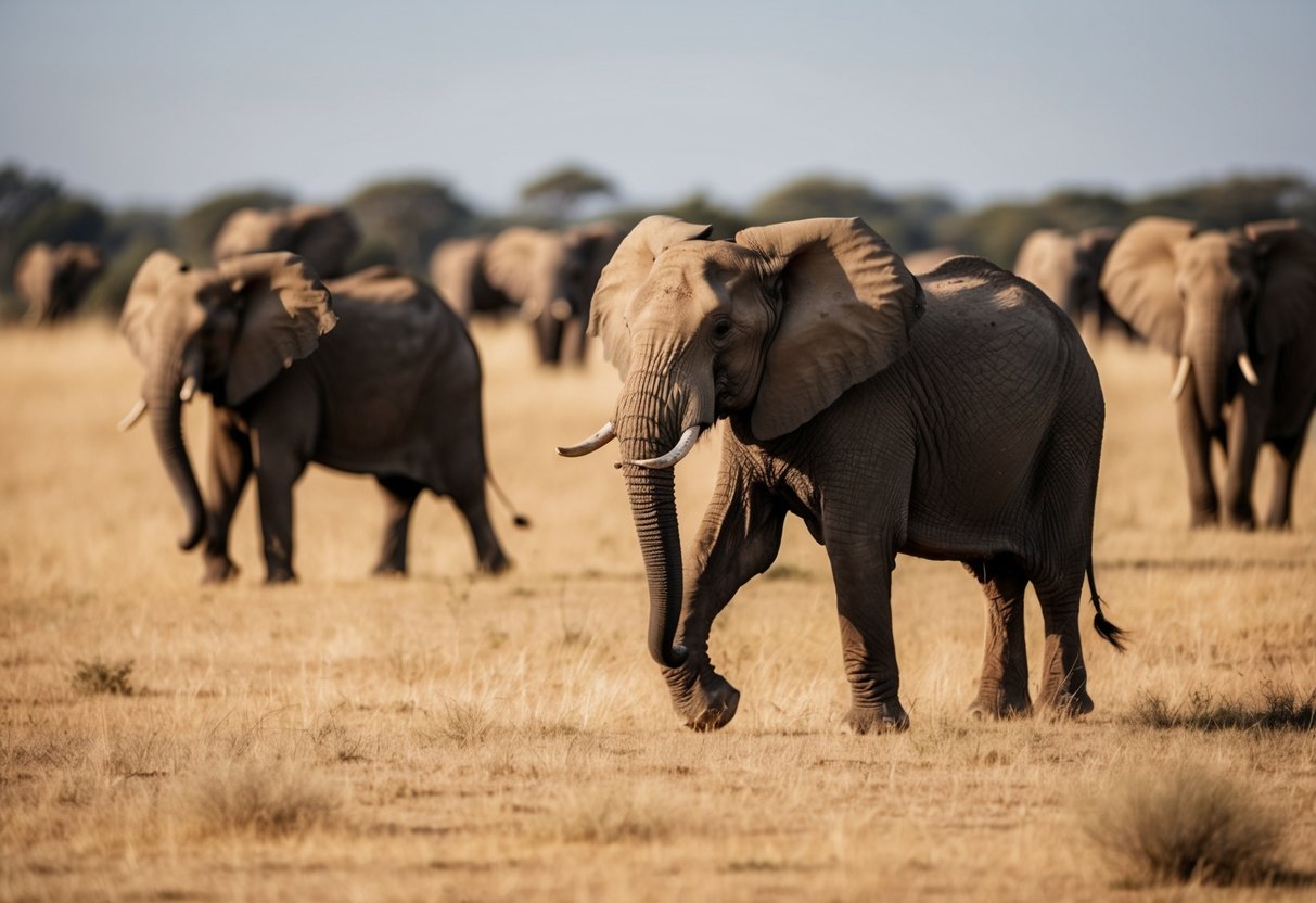 African elephants roam a vast savanna, their majestic presence overshadowed by the encroaching threat of poaching and habitat loss
