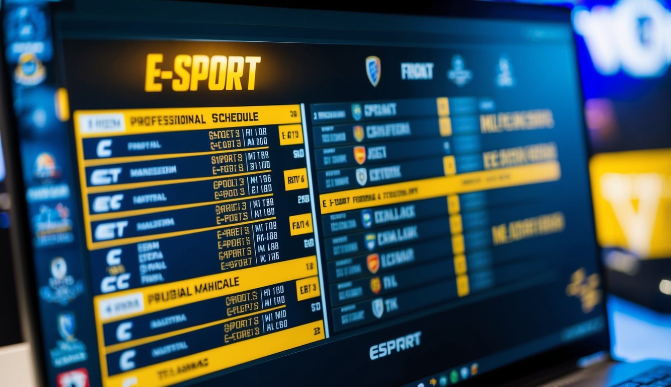 Jadwal rinci pertandingan e-sport ditampilkan di situs web profesional dengan logo dan nama tim