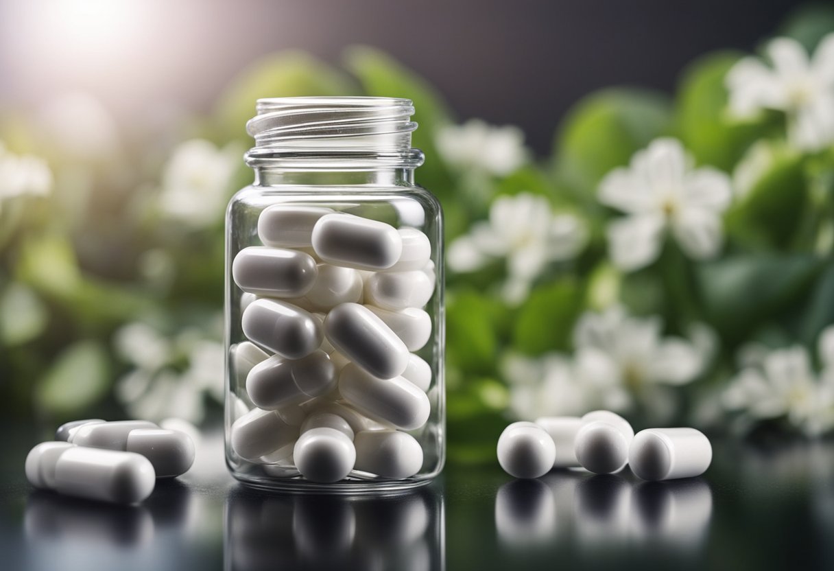 A clear supplement bottle filled with white magnesium citrate capsules