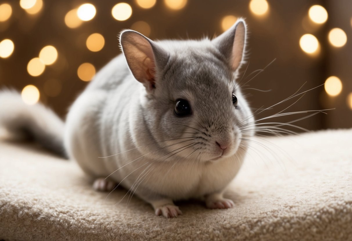 A chinchilla grooming its soft fur in a cozy, dust-free environment