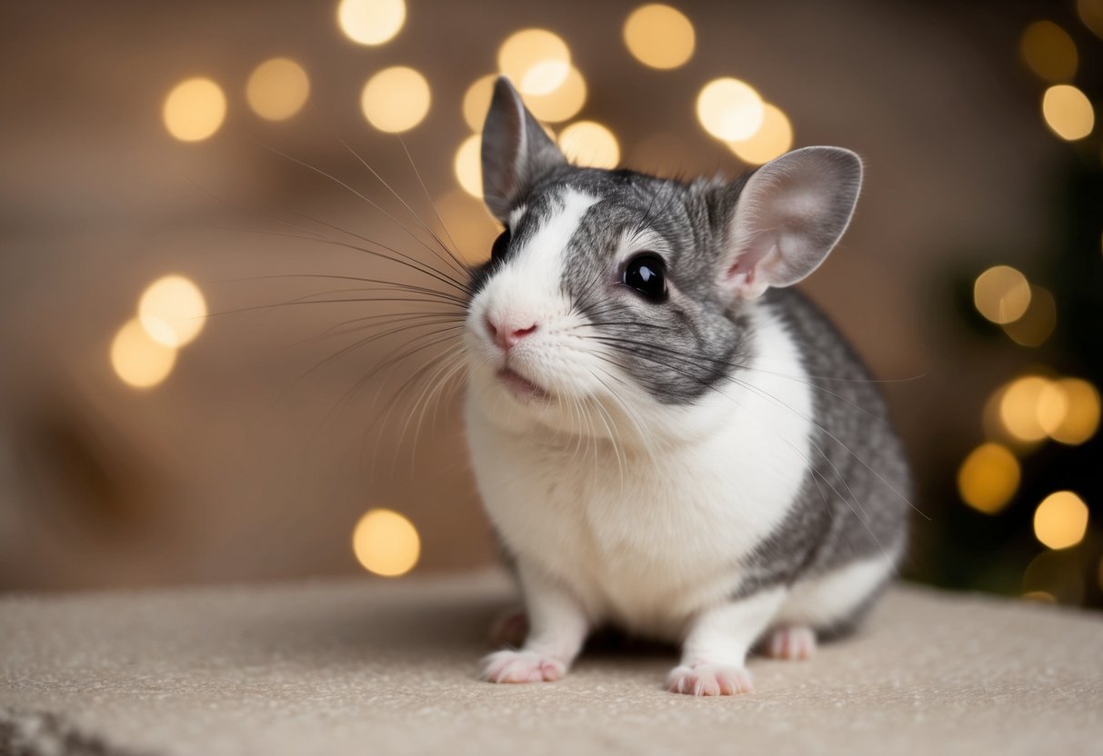 A chinchilla perks up at the sound of its name, tilting its head with curiosity