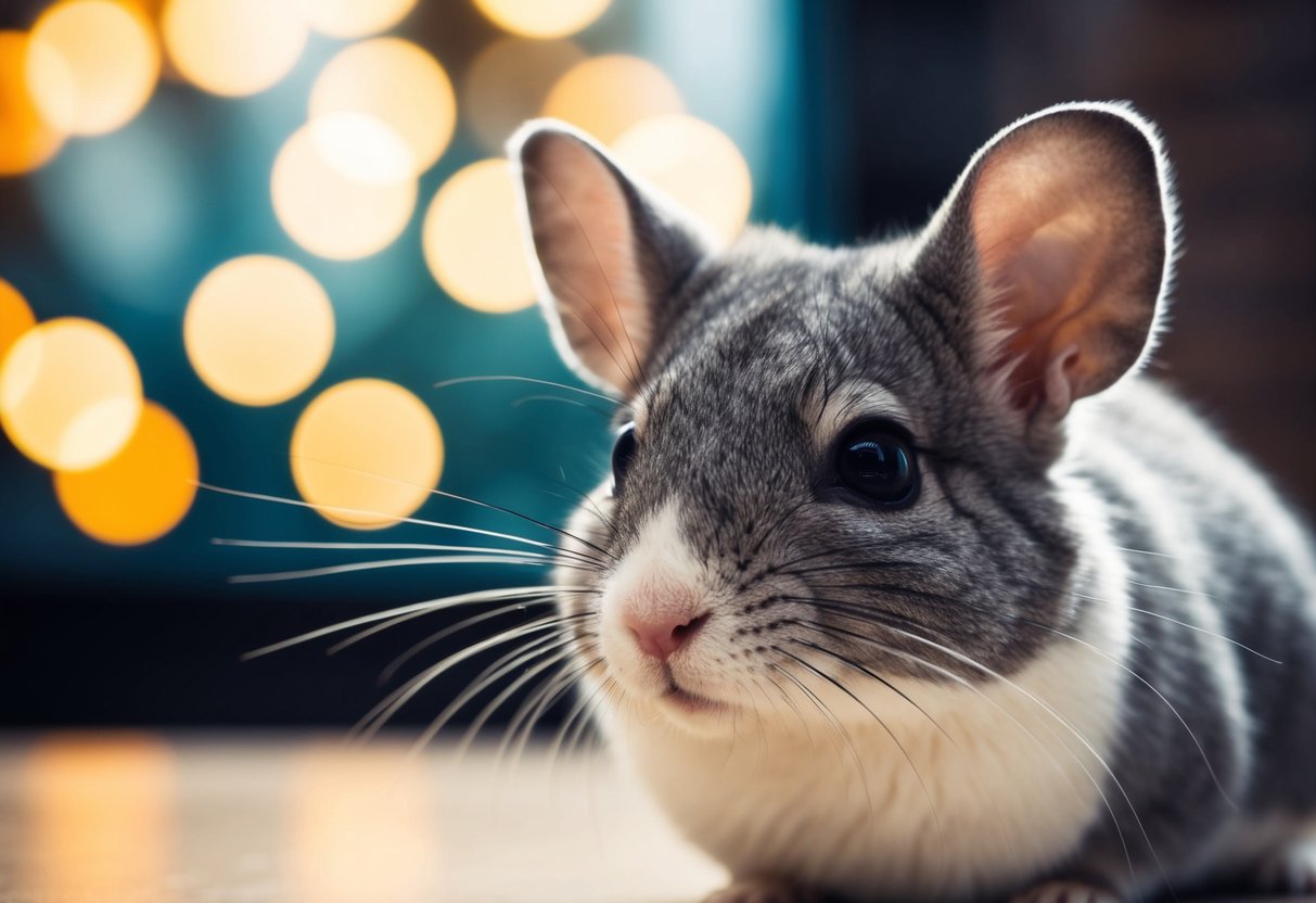 A chinchilla perks up, ears twitching, as its name is called