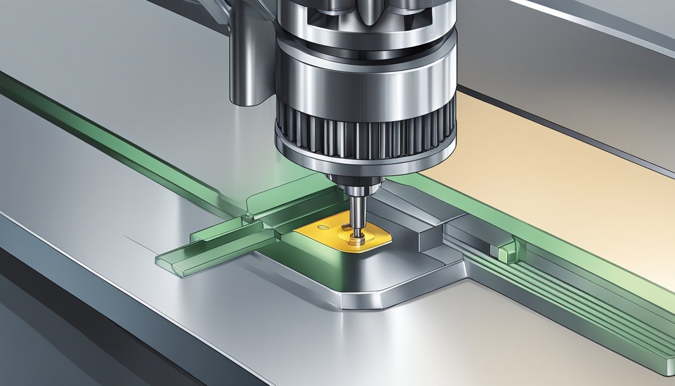 A center drill positioned at a precise angle on a metal workpiece