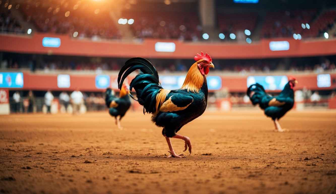 Arena sabung ayam yang hidup, penuh aksi, dengan streaming langsung definisi tinggi