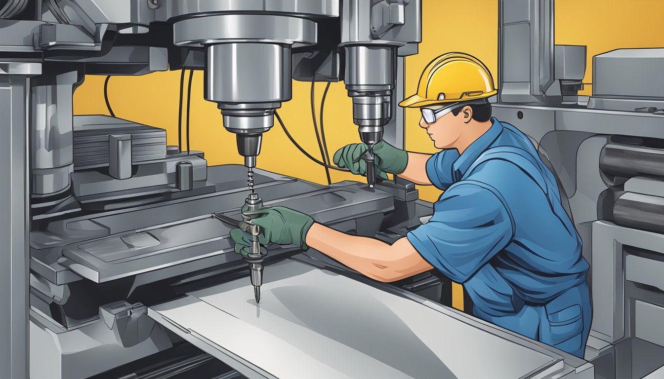 A technician replacing a carbide drill bit on a machine used for aluminum drilling