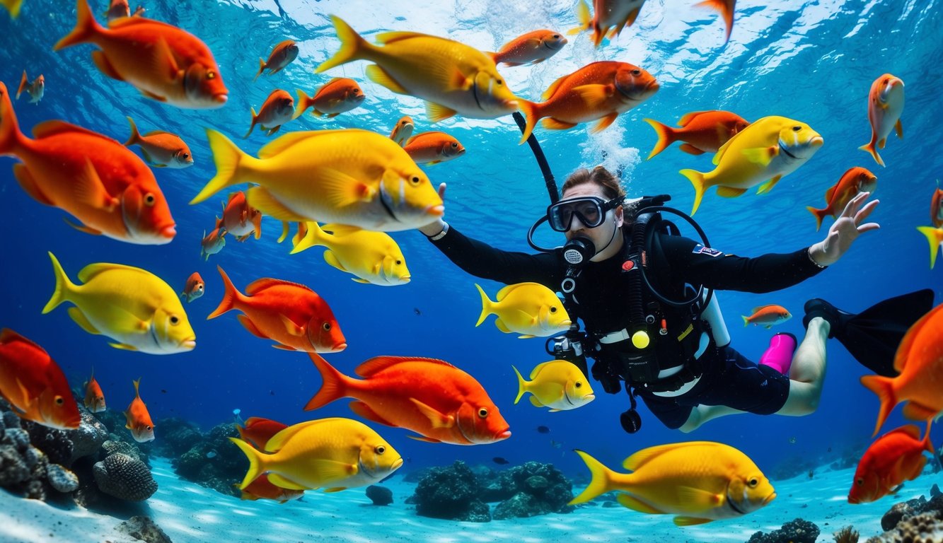 Dunia bawah laut yang hidup dengan ikan berwarna-warni dan aksi tembak yang dinamis