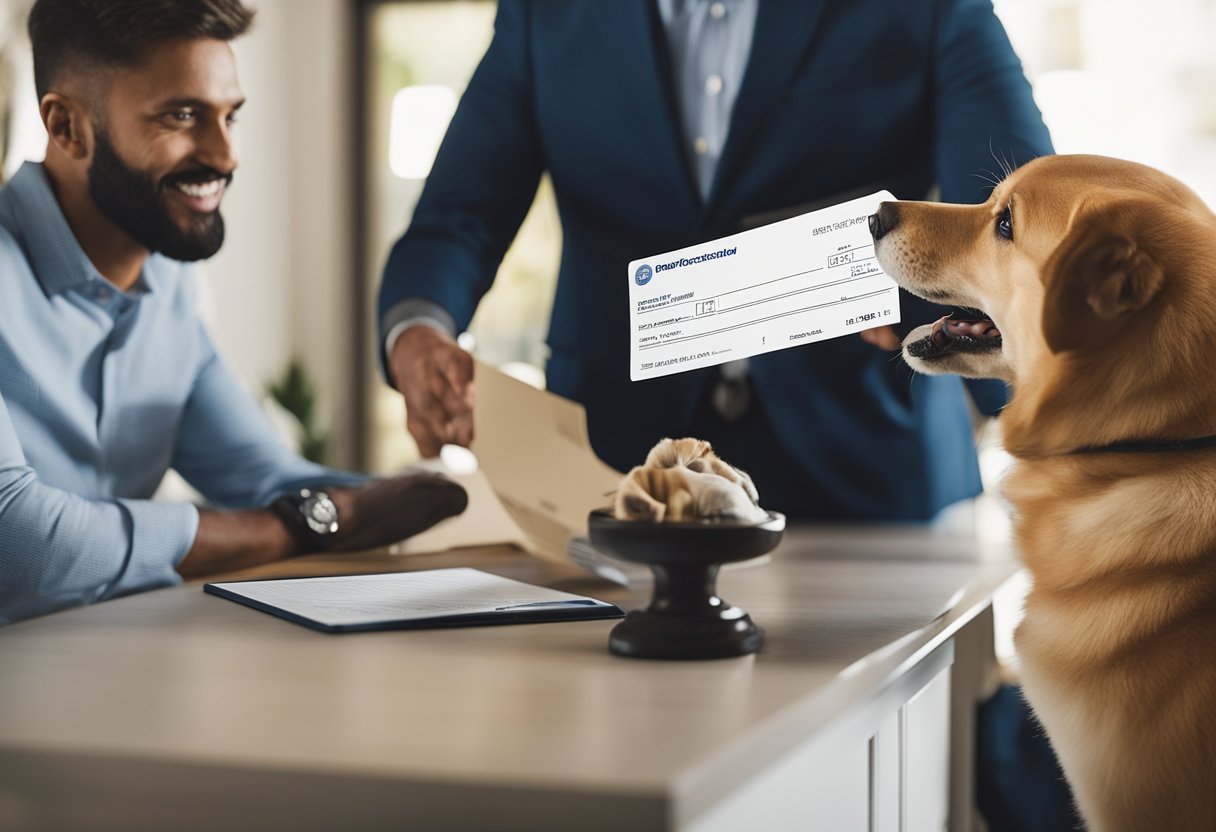 A landlord receiving a large DOGE dividend check while a tenant looks on with a mix of curiosity and envy