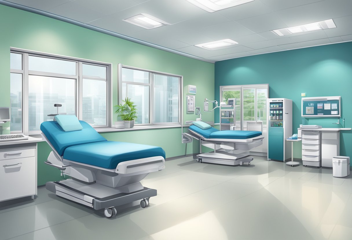 Uma instalação médica moderna com atendimento 24 horas, apresentando gestão organizada e comodidades convenientes para os pacientes.