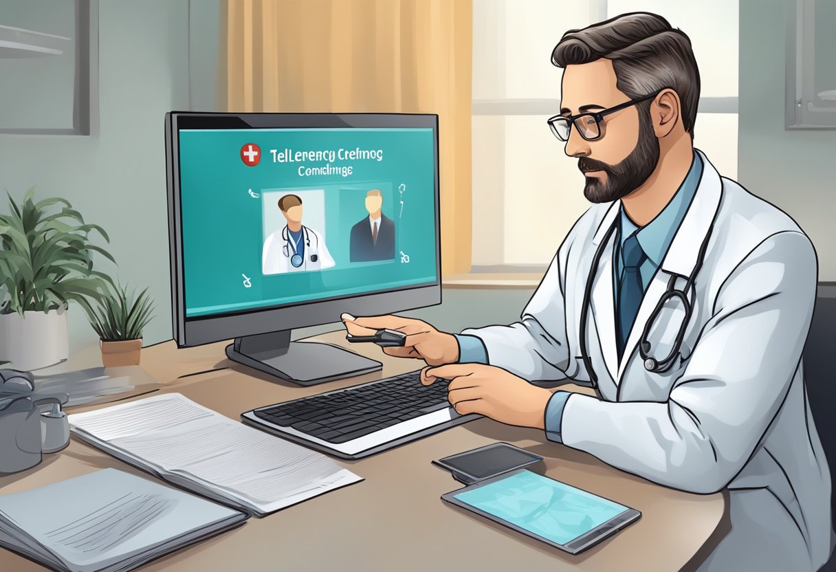 Um médico conduzindo uma consulta de telemedicina para gerenciamento de emergência