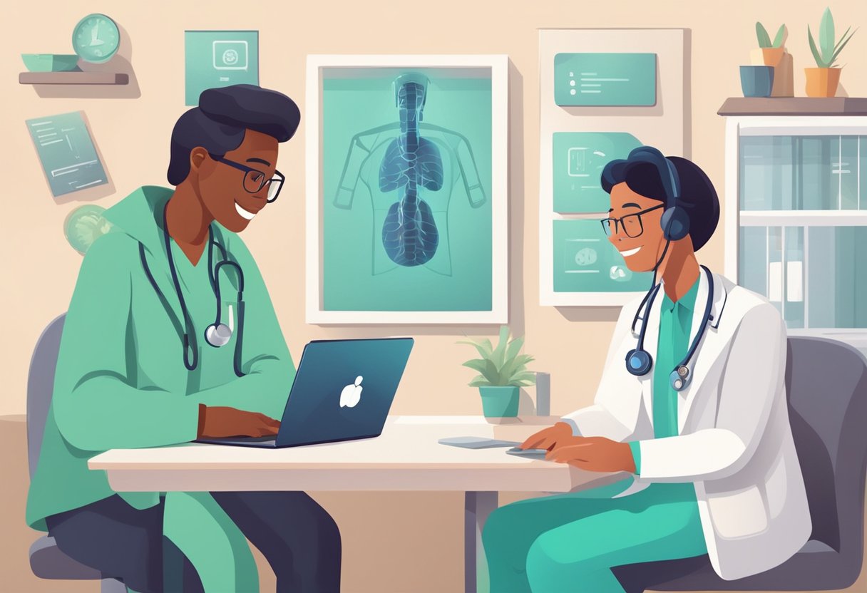 Um médico e um paciente se comunicando por videochamada no WhatsApp para uma consulta de telemedicina