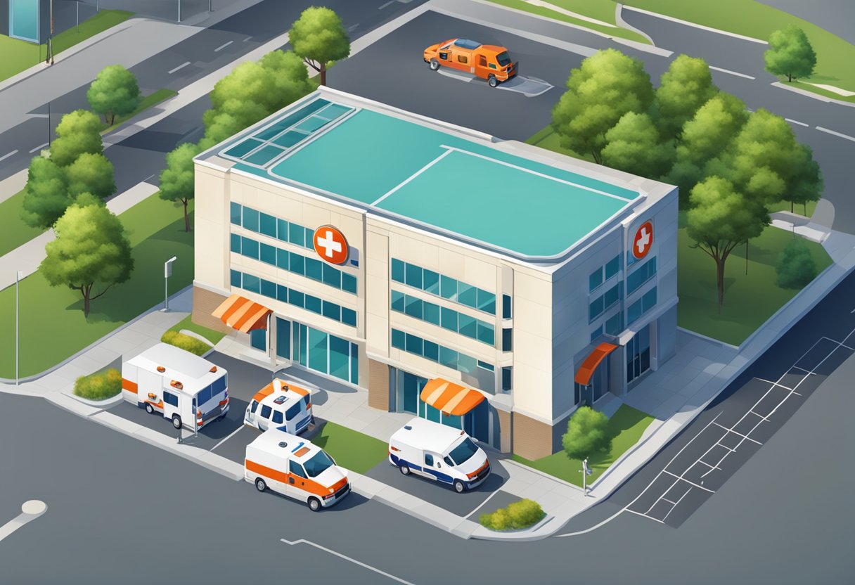 Uma unidade médica com um sinal de 24 horas, ambulância e equipe pronta para fornecer serviços especializados.