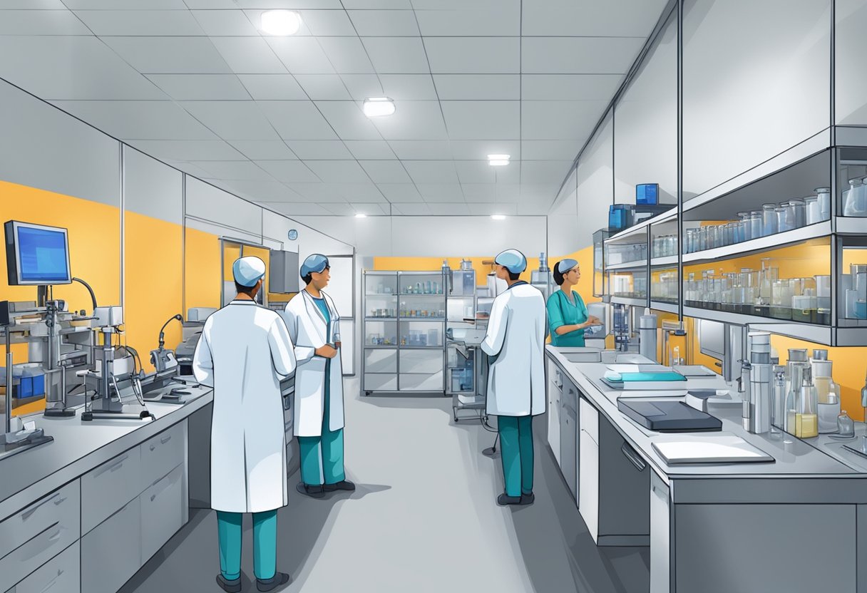 Um laboratório médico moderno com equipamentos e técnicos em Curitiba