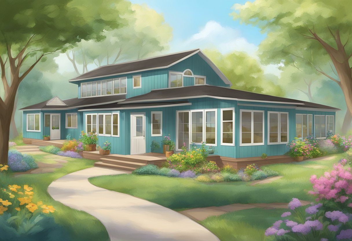 Um centro de tratamento sereno e acolhedor com acomodações confortáveis, salas de terapia e espaços ao ar livre para cura holística e apoio à dependência química.