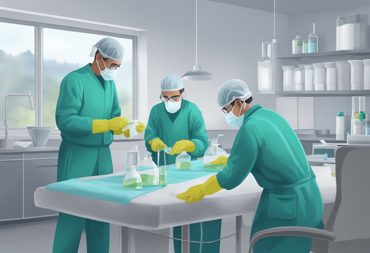 Uma equipe de especialistas trabalhando junta para remover e tratar dependentes químicos em um ambiente sereno e de apoio.